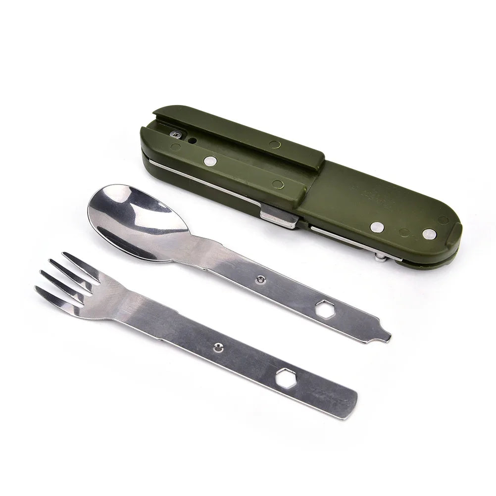 Stainless Steel Folding Camping Cutlery – Portable Utensils for Outdoor Hiking