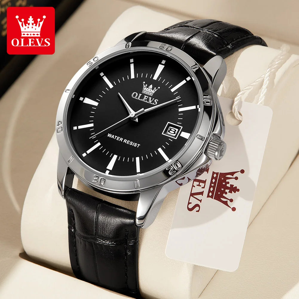 OLEVS Quartz Wristwatch – Leather Strap Classic Date for Men's Business