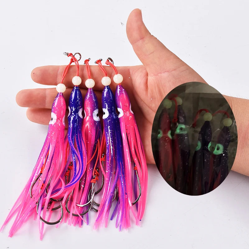 Soft Silicon Squid Lure – 12cm Double Assist Hook Rig for Saltwater Fishing