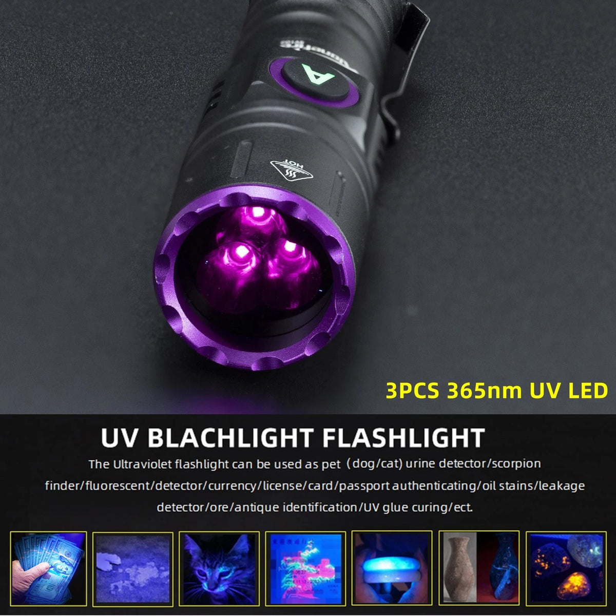 15W UV 365nm Blacklight Flashlight – Rechargeable Torch for Pet Urine Detection