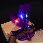 LED Feather Masquerade Mask – Glowing Venice Carnival Cosplay Costume