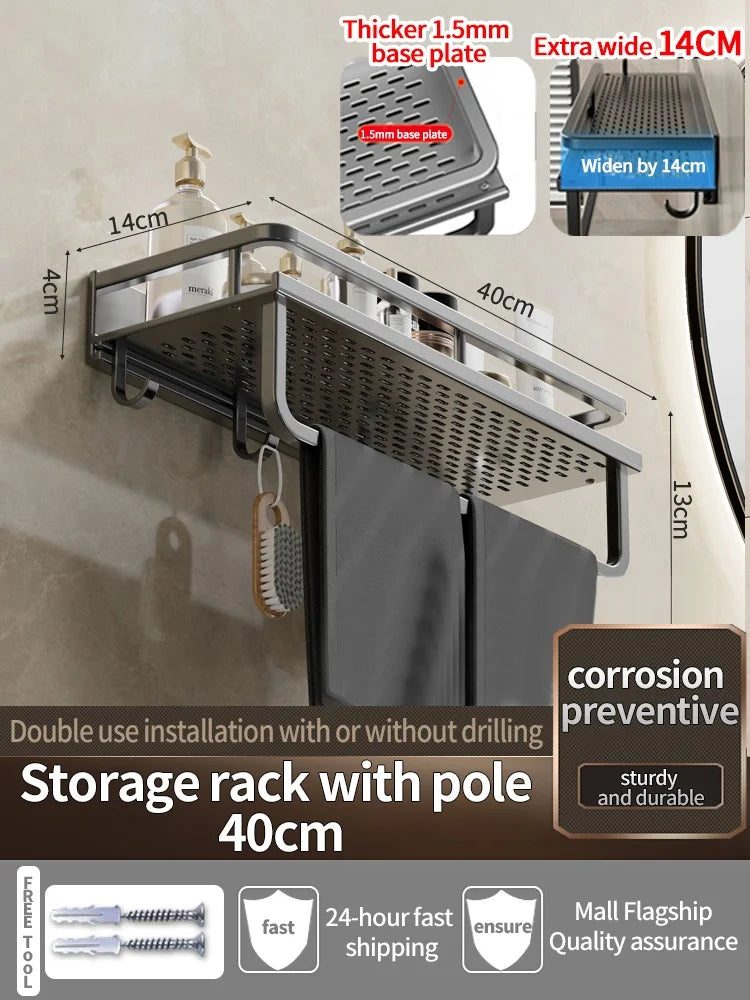 Aluminum Bathroom Shelf – Wall Mounted Storage Rack for Kitchen and Shower