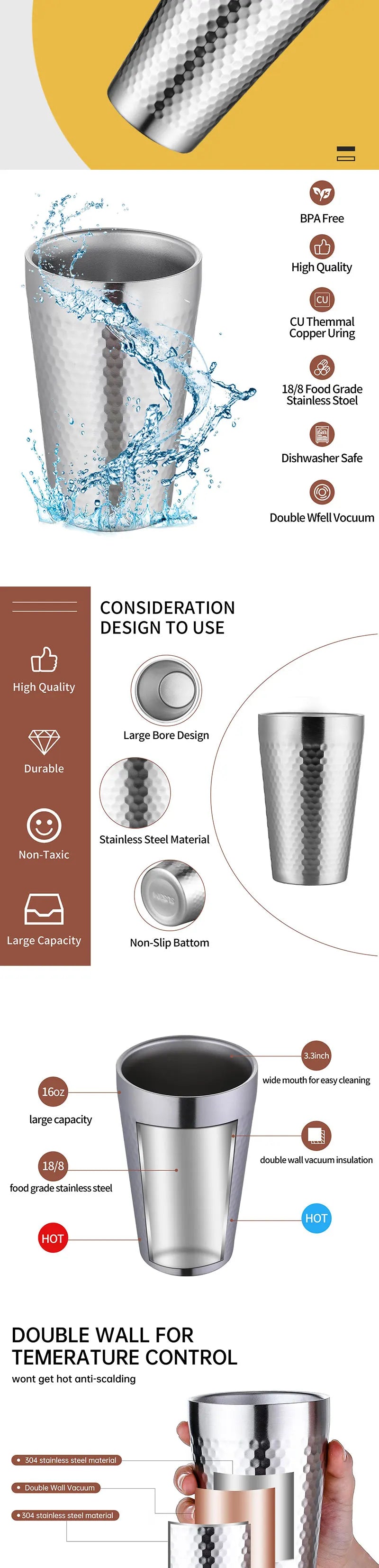 Stainless Steel Diamond Hammer Cup – Insulated Outdoor Camping Drinkware
