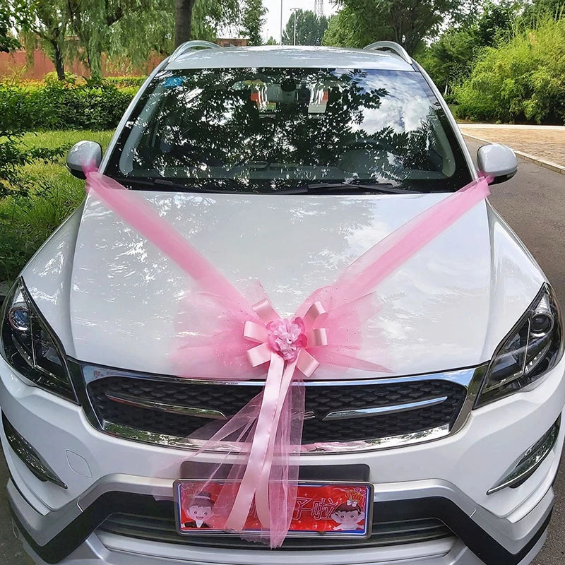 Silk Flower Wedding Car Decoration Kit – Floral Ribbons for Bridal Vehicles