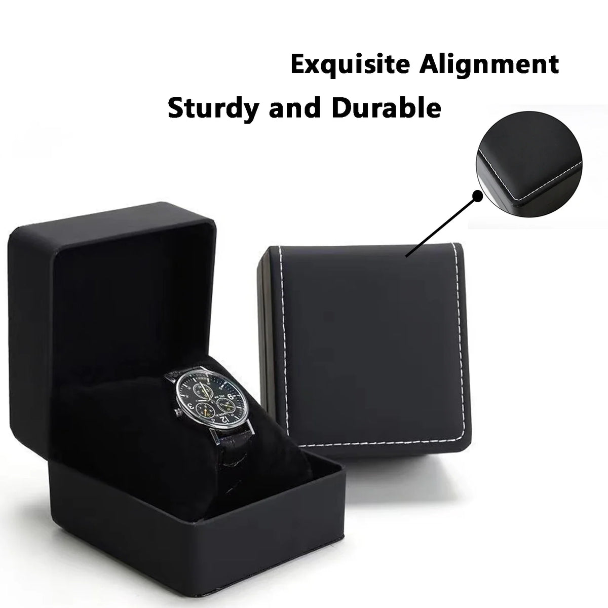 Black PU Leather Watch Box – Single Display Case with Pillow for Men