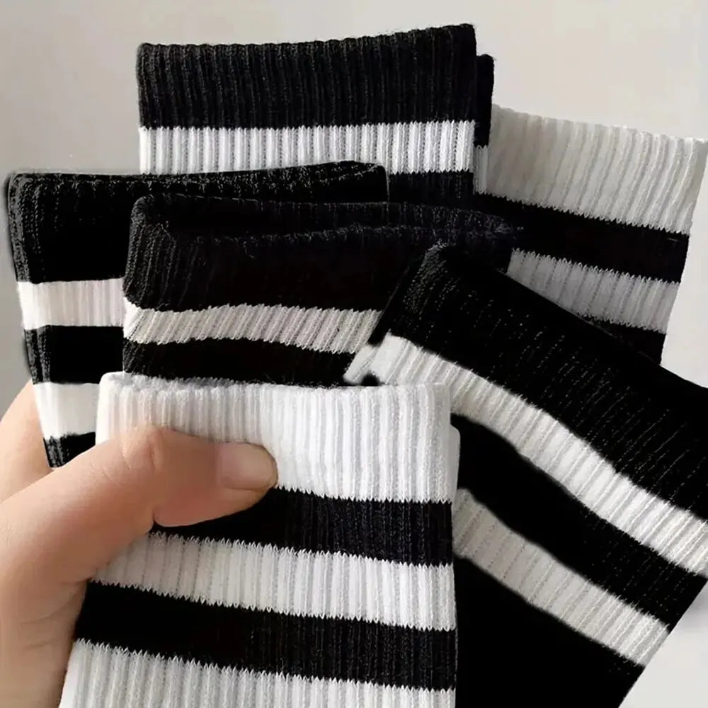 Striped Mid Tube Socks – Breathable Cotton Casual Footwear for Men