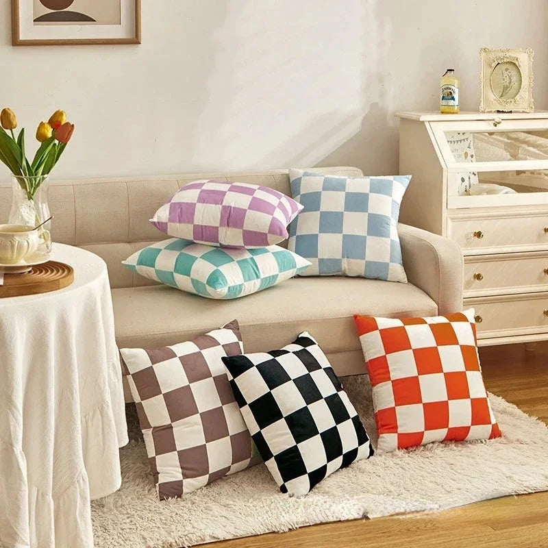 Checkerboard Plaid Cushion Cover – Retro Square Pillowcase for Home Decor