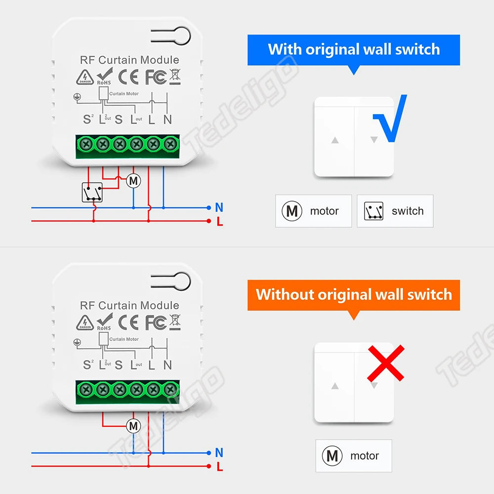 RF Curtain Switch Module – Wireless Remote Control for Motorized Roller Blinds