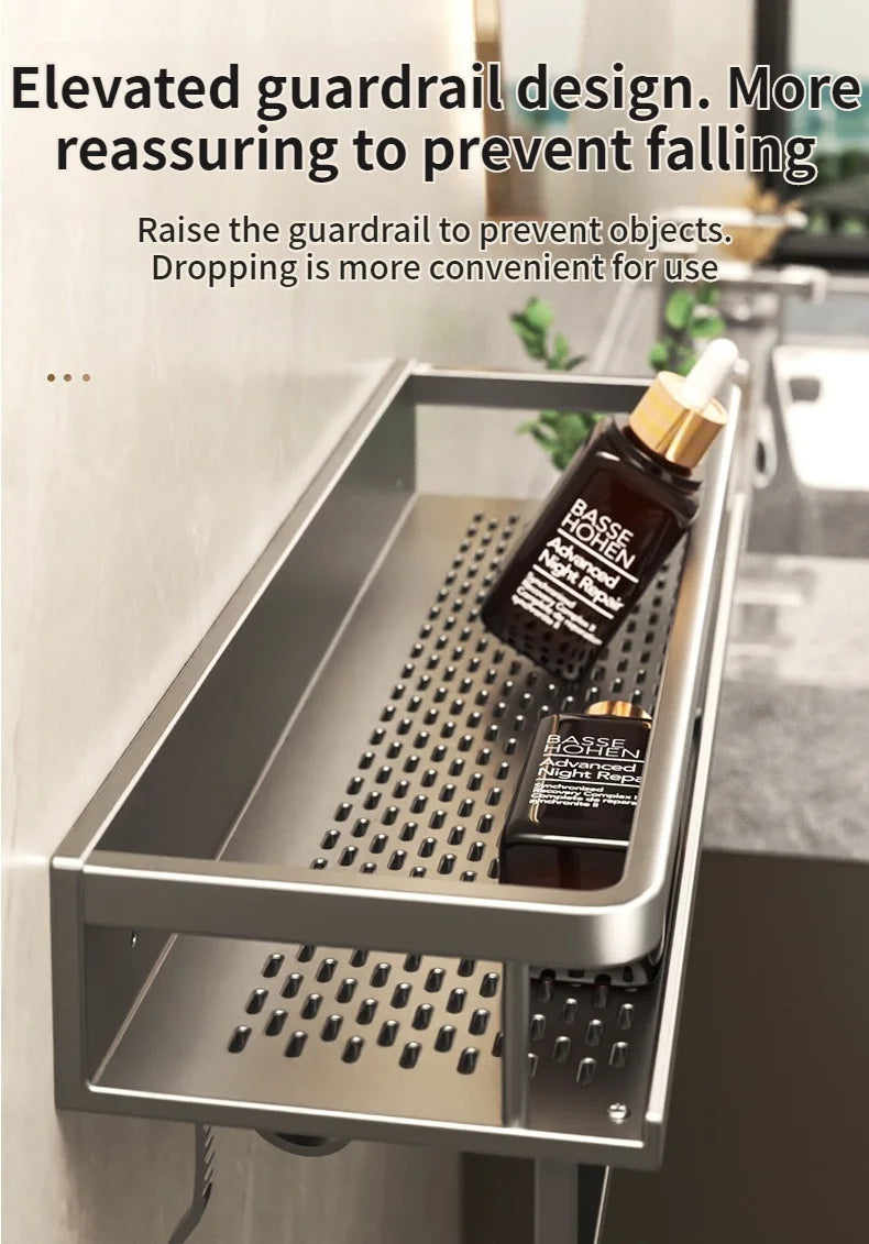 Aluminum Bathroom Shelf – Wall Mounted Storage Rack for Kitchen and Shower
