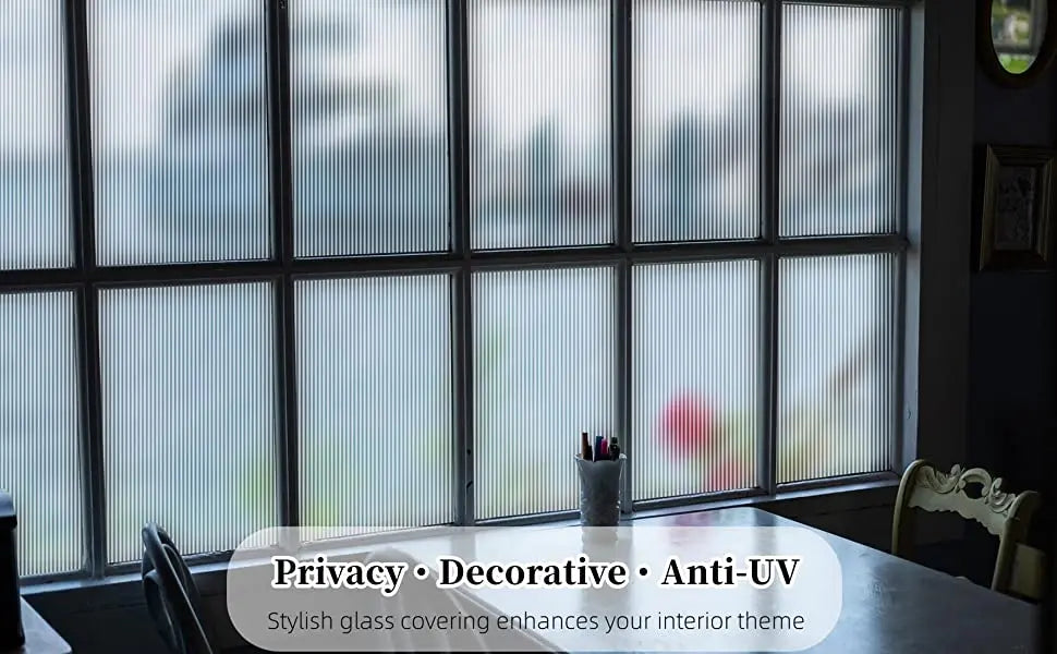 Reeded Glass Privacy Film – 3D Decorative Adhesive-Free Window Decal for Home