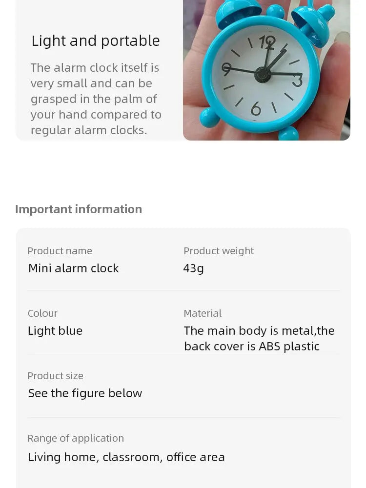 Mini Round Metal Alarm Clock – Portable Quartz Desktop Decor for Home Office
