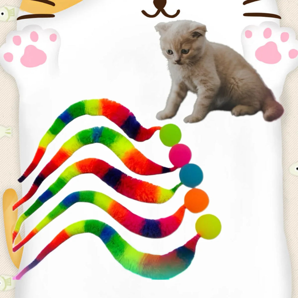 Interactive Cat Worm Toy – Colorful Elastic Teaser for Indoor Pet Play