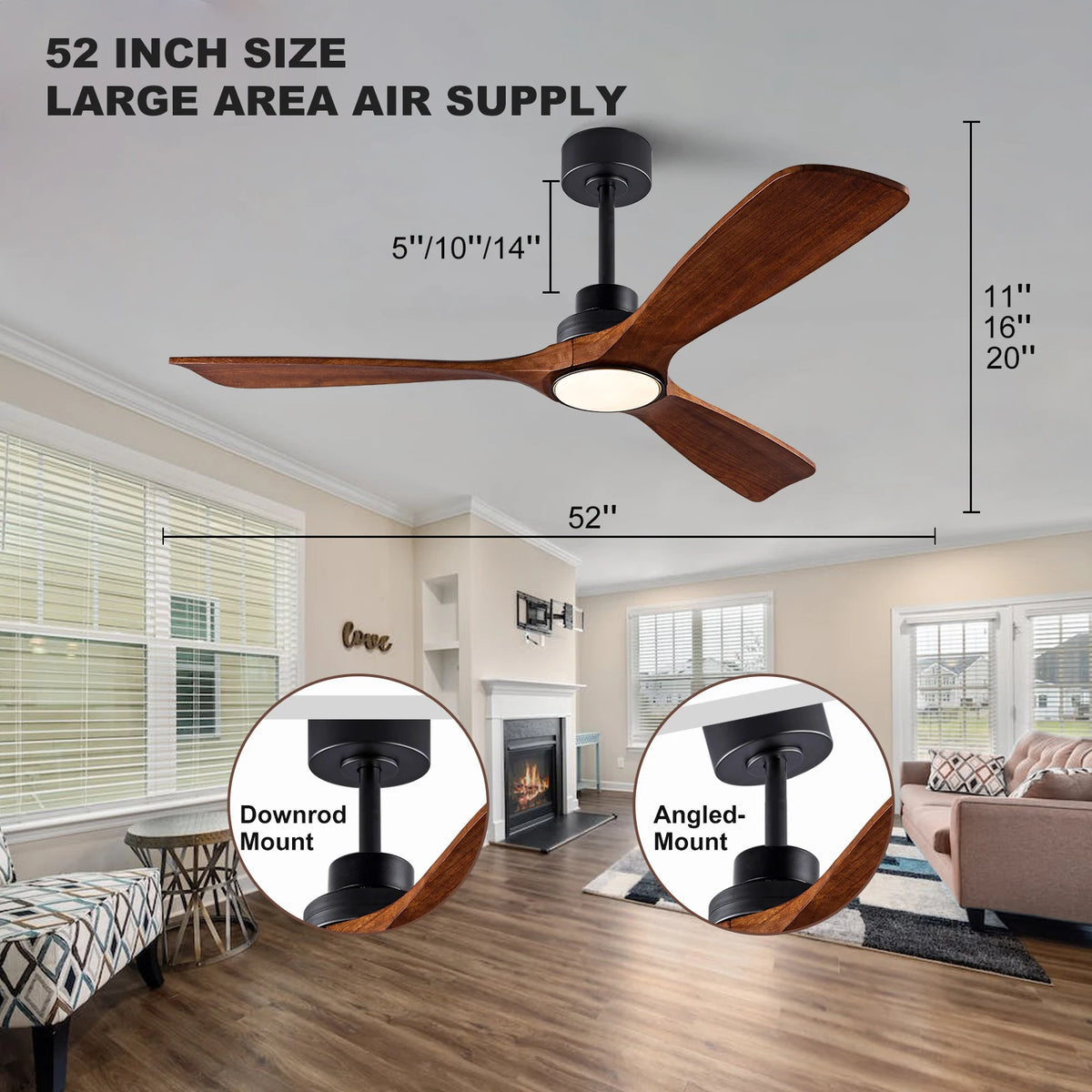 Wood Ceiling Fan with Remote – Quiet DC Motor for Living Room Home Decor