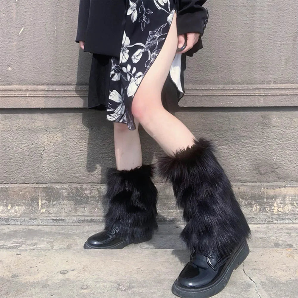 Faux Fur Leg Warmers – Lolita Harajuku Style Boot Covers for Winter Cosplay