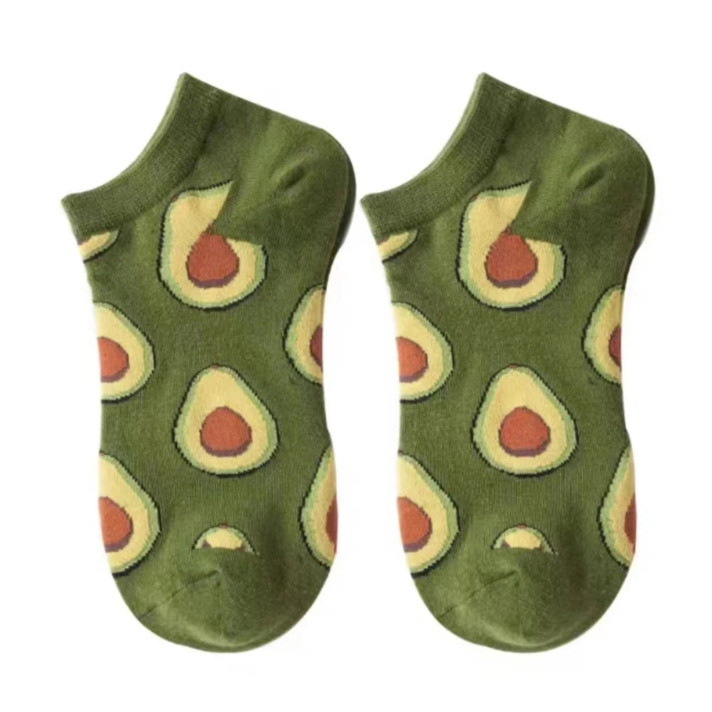 Avocado Crew Ankle Socks – Breathable Kawaii Cotton for Women's Fashion