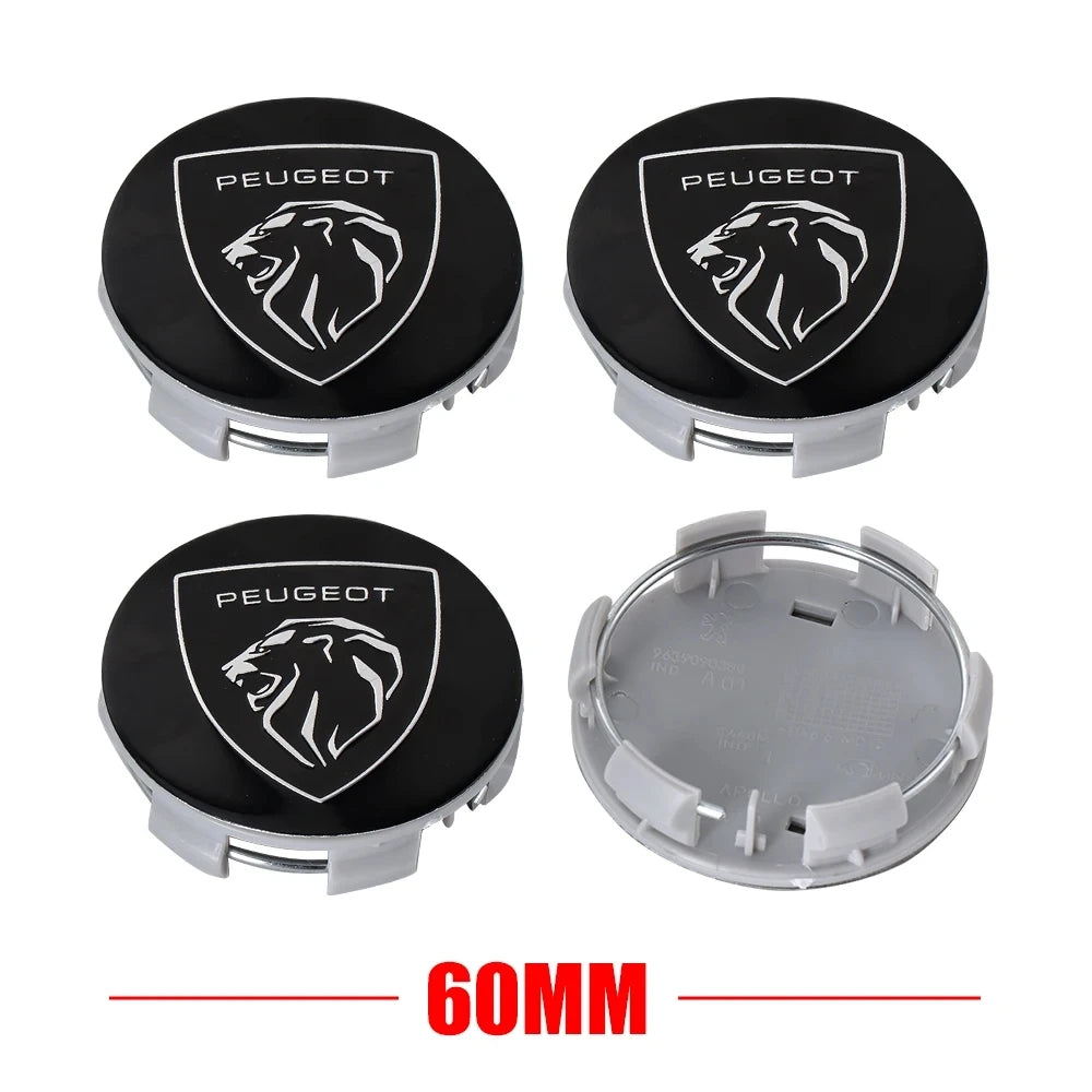 60mm Car Wheel Center Caps – Peugeot GT Logo Emblem Hub Covers for Auto Styling