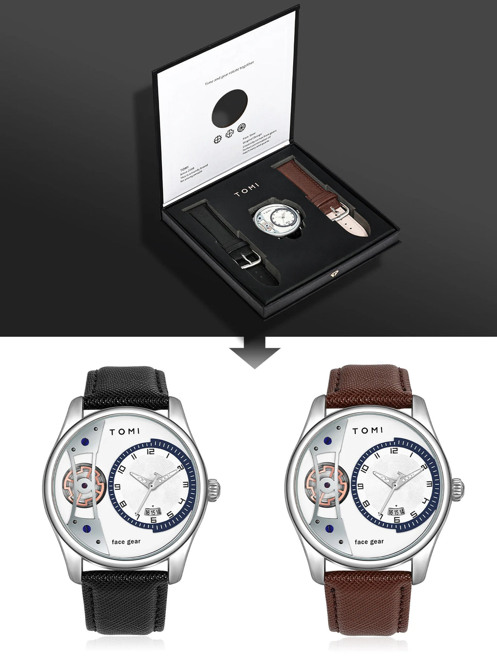 Minimalist Quartz Watch – Luxury Double Strap Set for Business Gift