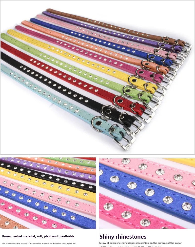 Rhinestone Leather Dog Collar – Adjustable Pet Accessory for Small and Medium Pets