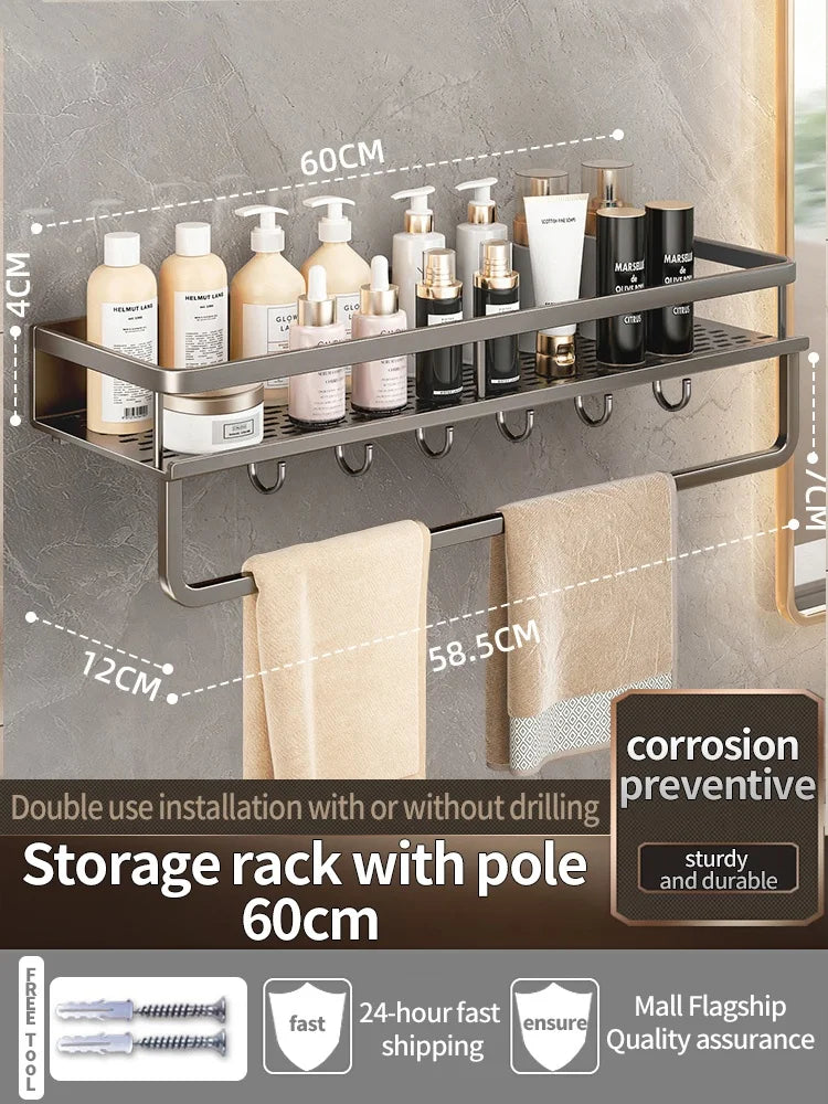 Aluminum Bathroom Shelf – Wall Mounted Storage Rack for Kitchen and Shower