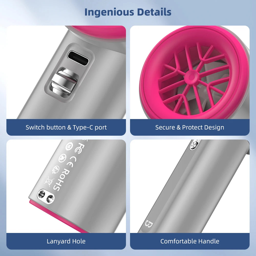 Rechargeable Handheld Turbo Fan – Digital 100-Speed Airflow for Outdoor Travel