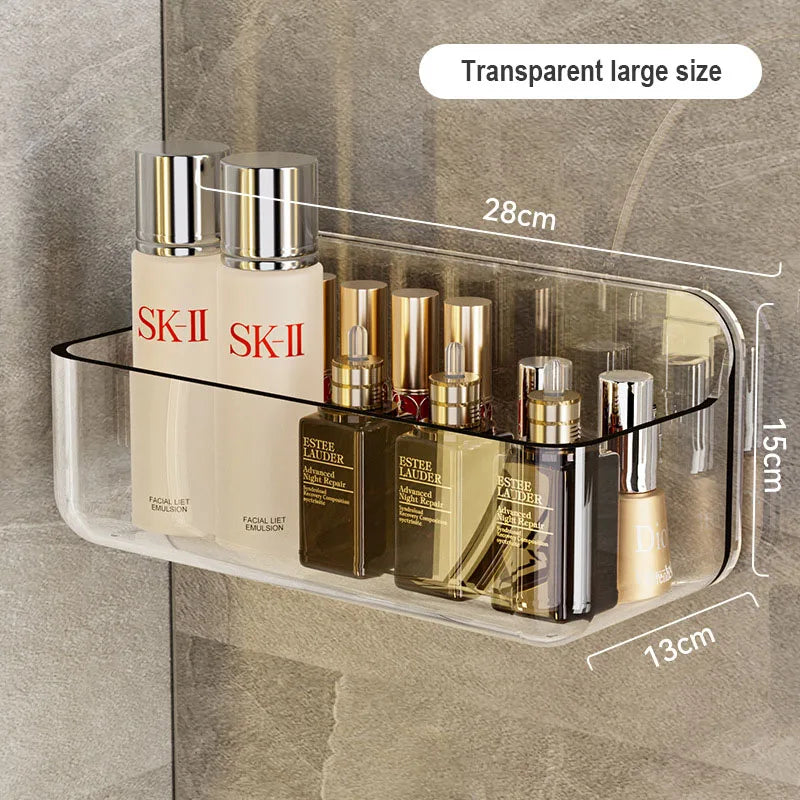 Transparent PET Storage Rack – Adhesive Wall Mounted Shelf for Bathroom Kitchen