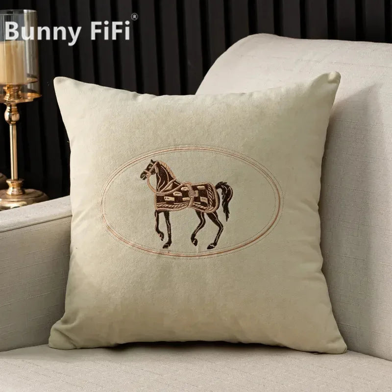Embroidered Horse Cushion Cover – 45cm Decorative Pillow Case for Home Sofa
