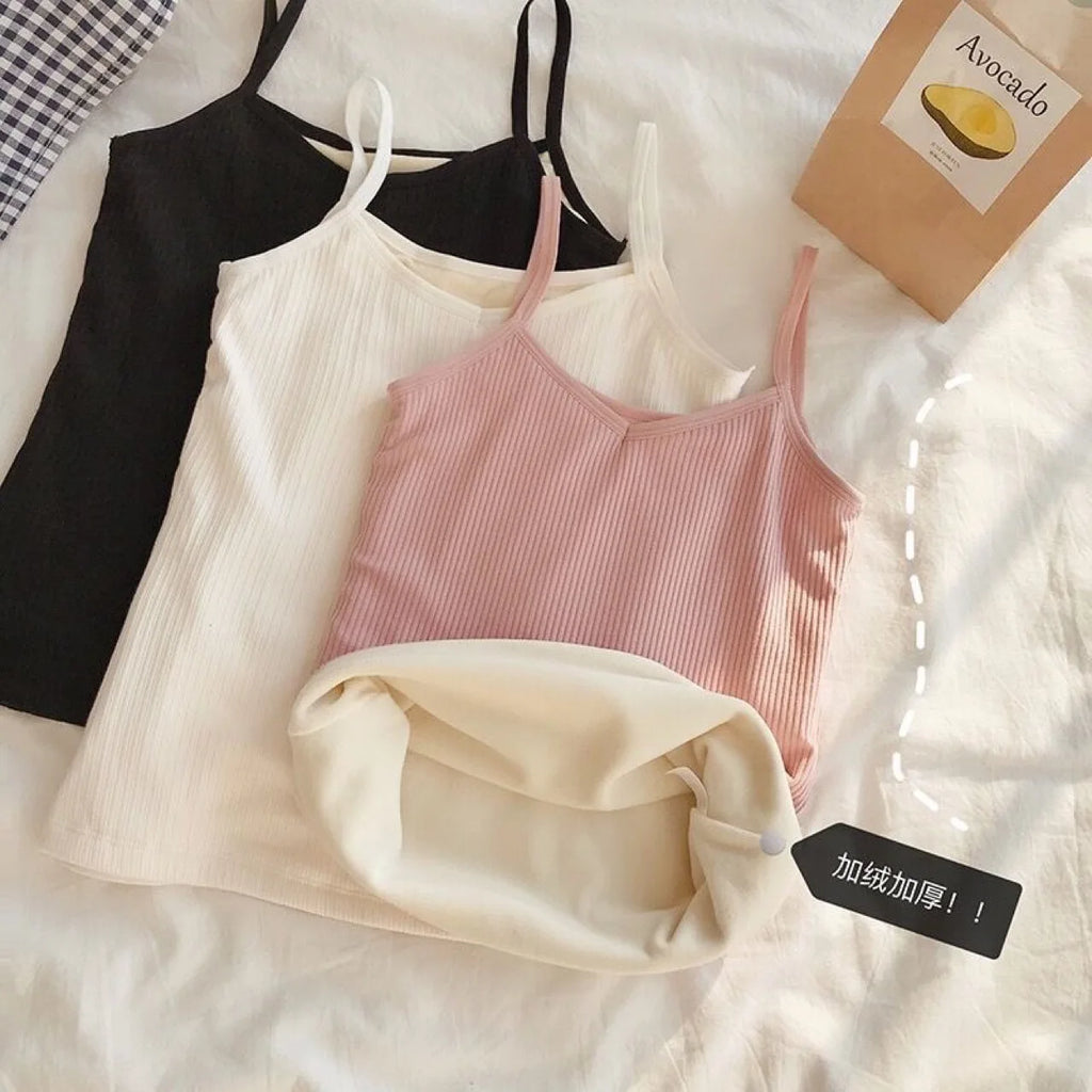 Velvet Corset Tank Top – Slim Fleece Winter Base Layer for Women
