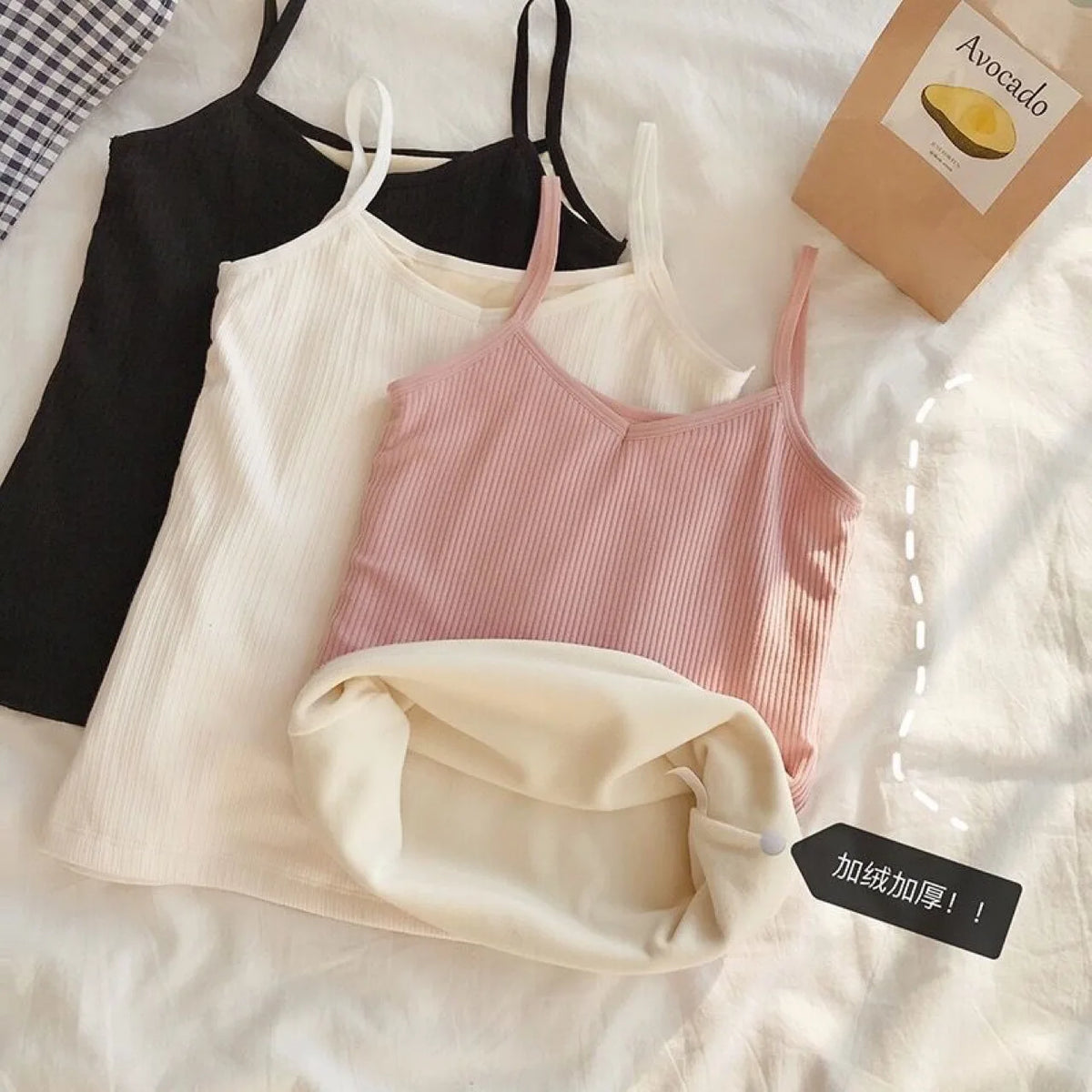 Velvet Corset Tank Top – Slim Fleece Winter Base Layer for Women