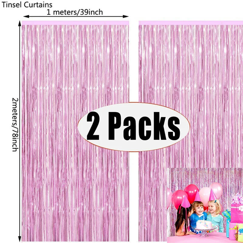 Metallic Foil Tinsel Fringe Curtains – Silver Backdrop for Party Decoration
