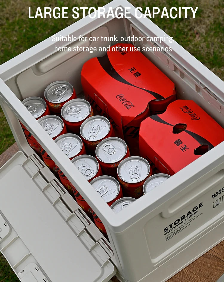 Folding Storage Box – Wooden Lid for Camping and Car Trunk Organization