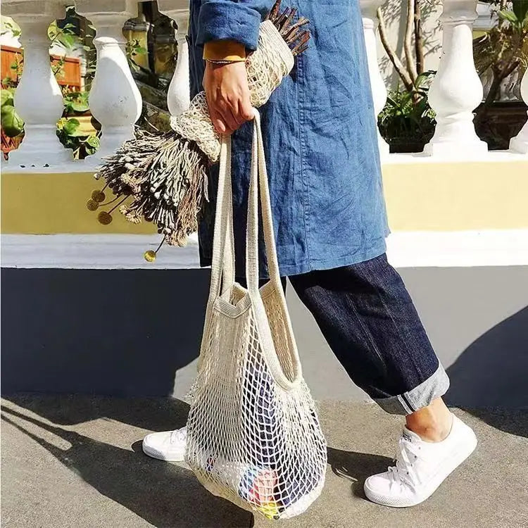 Reusable Cotton Mesh Tote Bag – Eco-Friendly Produce Storage for Grocery Shopping