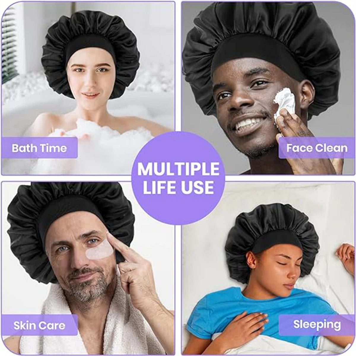 Satin Sleep Bonnet – Elastic Silk Hair Cap for Overnight Hair Protection