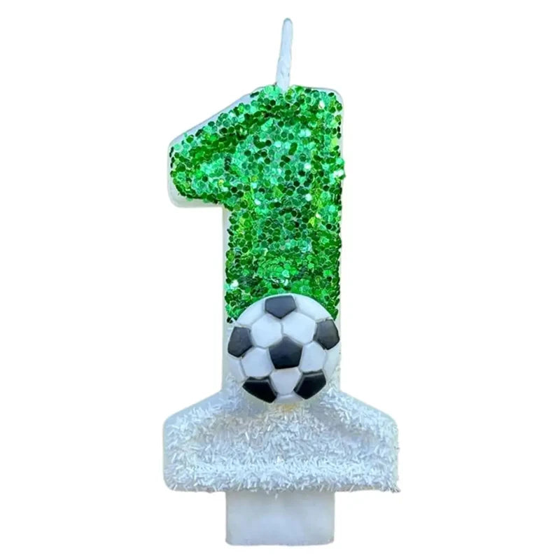 Soccer Number Birthday Candles – Green Glitter Cake Toppers for Kids Parties