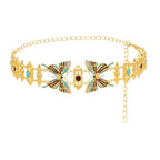 Gold butterfly choker necklace with colorful gemstones and adjustable chain, fashion accessory