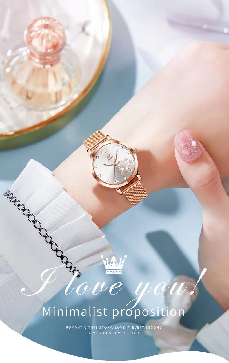 Quartz Women's Watch – Milanese Mesh Band with Diamond Accents for Daily Wear