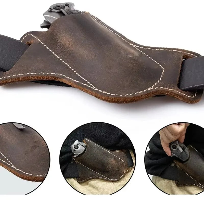 PU Leather Folding Knife Sheath – Anti-Scratch Belt Holder for Camping Tools