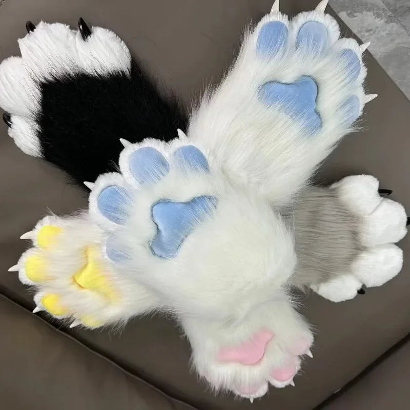 Plush Cat Paw Mittens for Furry Cosplay and Halloween Costume