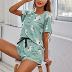 Women Cartoon Pajama Set – Short Sleeve Loungewear for Comfortable Sleep