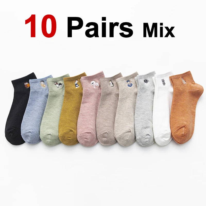 Embroidered Animal Cotton Socks – Soft Cartoon Crew Socks for Casual Daily Wear