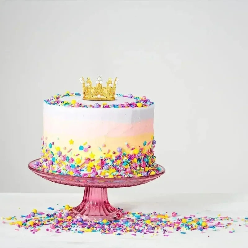 Mini Plastic Crown Topper – Pearl Tiara for Kids Cake and Hair Decoration