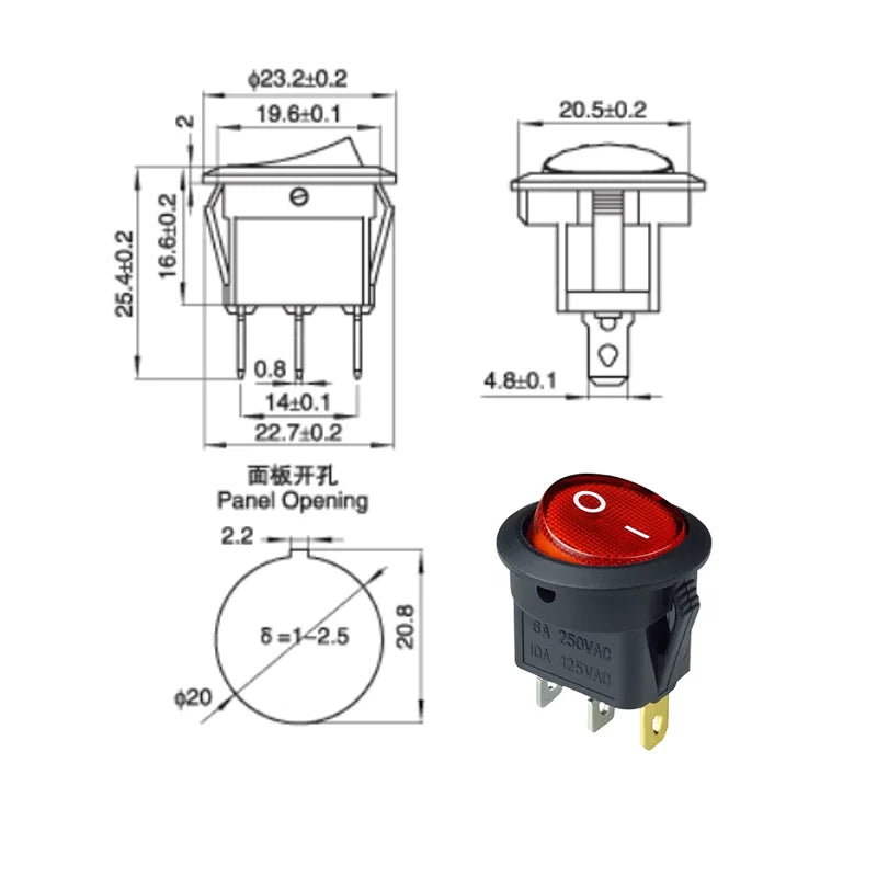 Round Rocker Switch – 12V 220V LED Power Button for Automotive Dash Controls