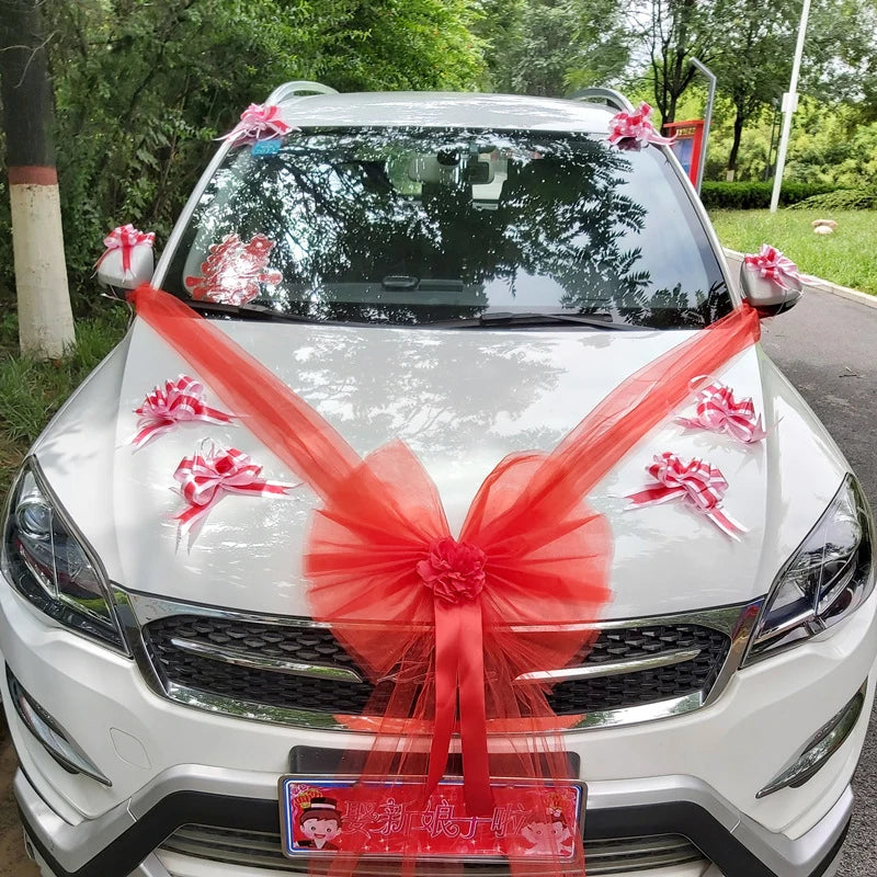 Silk Flower Wedding Car Decoration Kit – Floral Ribbons for Bridal Vehicles