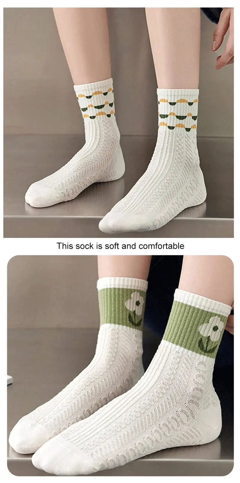 Cartoon Print Midlength Socks – Soft Cotton Casual Wear for Women