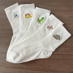 Embroidered Dinosaur Ankle Socks – Cute Cartoon Cotton Socks for Women