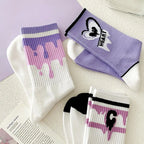 Cotton Heart Print Crew Socks – Kawaii Korean Style for Women