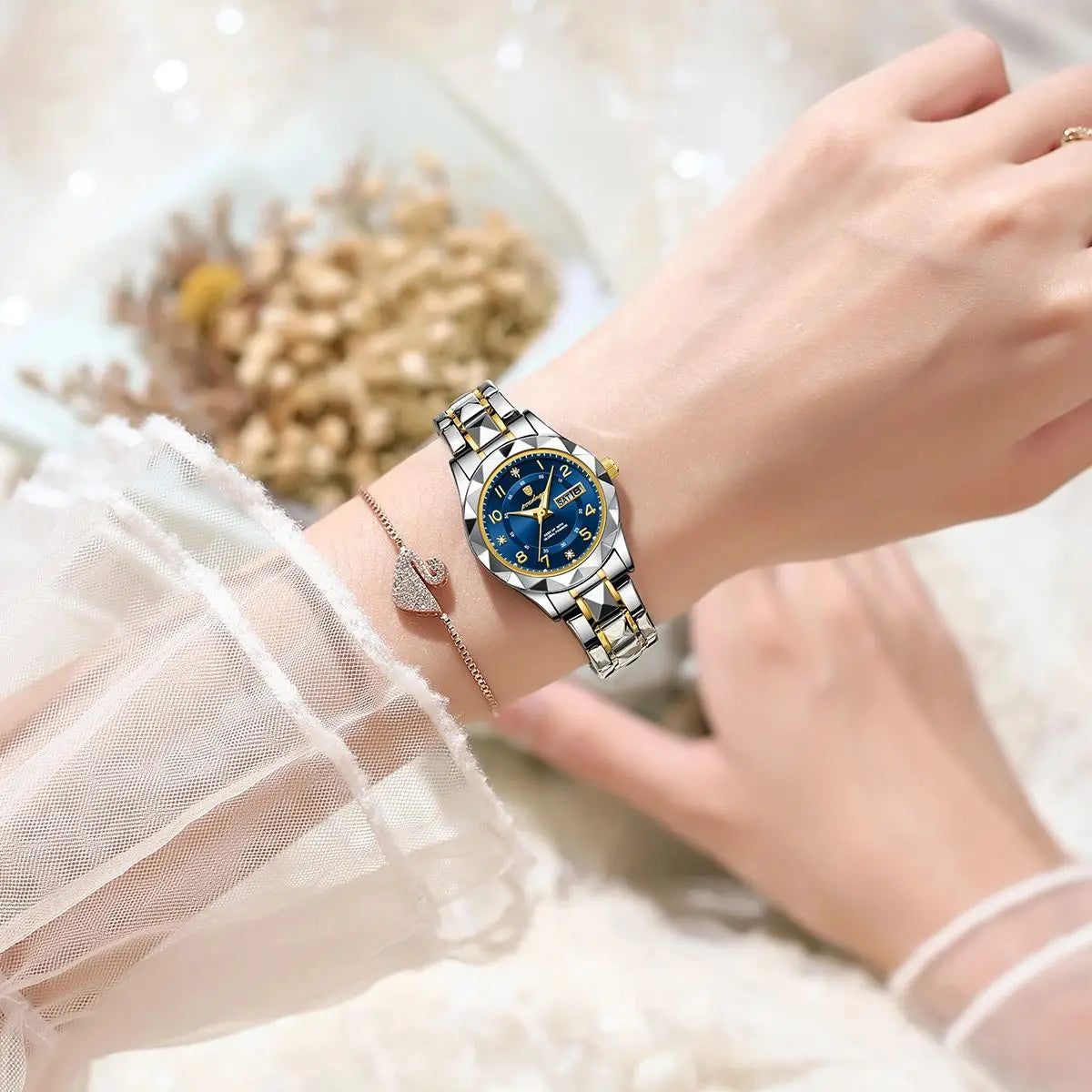 POEDAGAR Quartz Women's Watch – Stainless Steel Waterproof Date for Dress