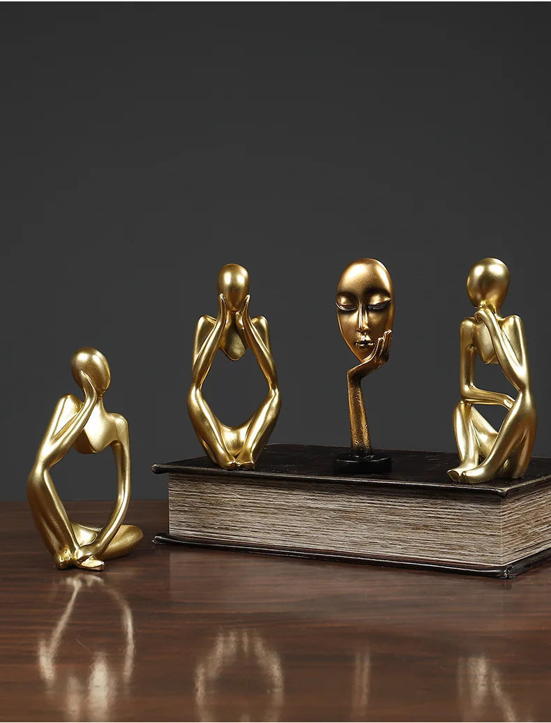 Abstract Thinker Statue – Sand Colored Yoga Figurine for Home Decor