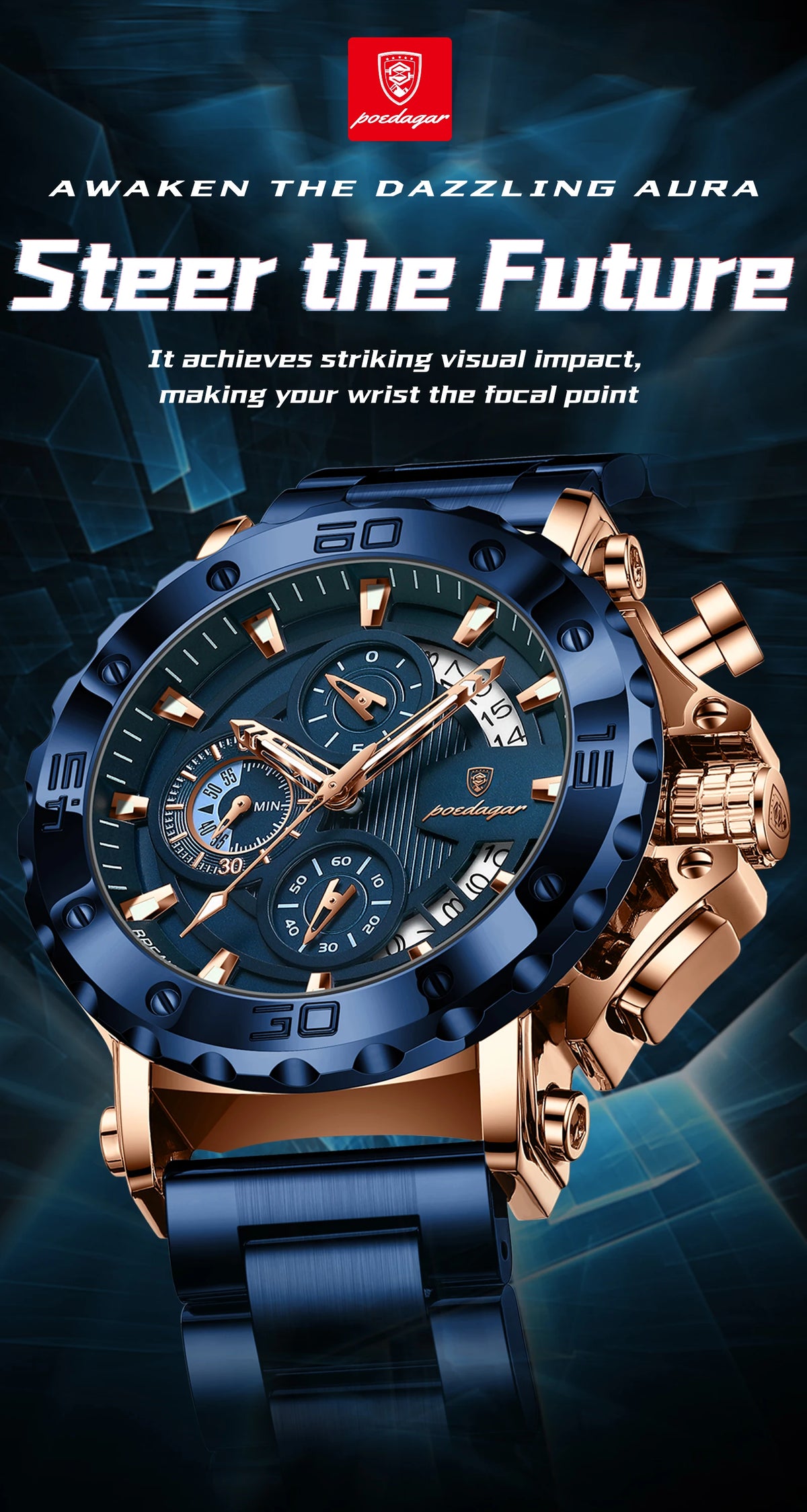 Stainless Steel Chronograph Watch – Luminous Waterproof Quartz for Men