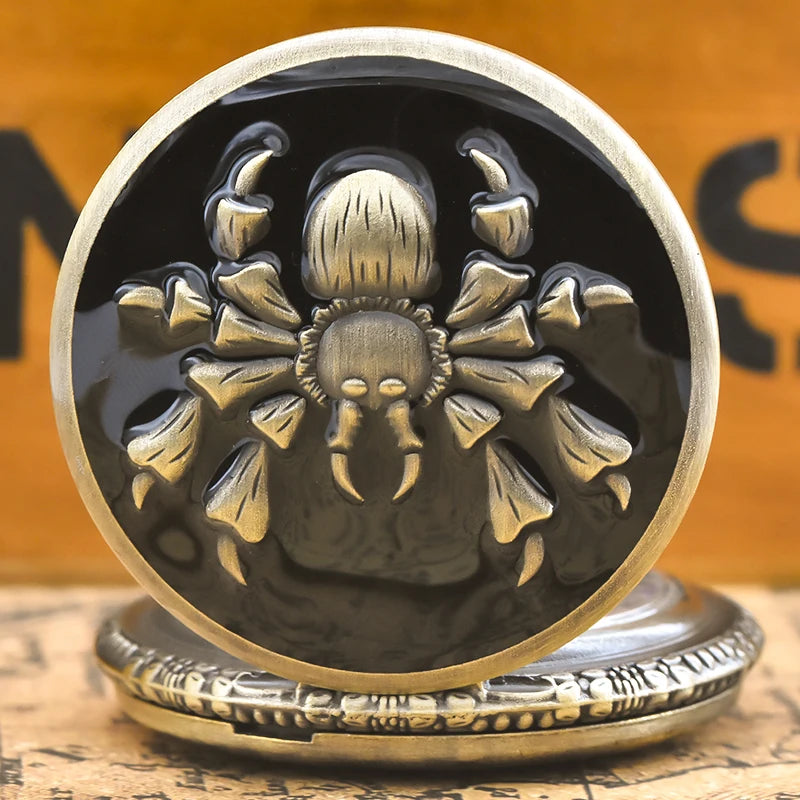 Vintage Bronze Spider Pocket Watch – Quartz Necklace Pendant for Cosplay