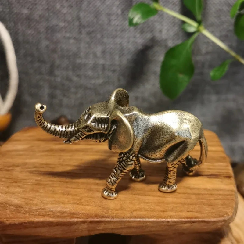 Antique Brass Elephant Figurine – Miniature Animal Ornament for Home Decor